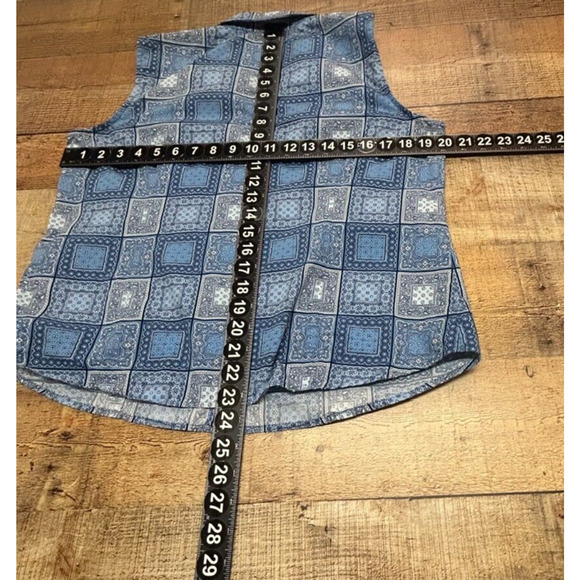Vintage Talbots Womens Top Large Blue Country Patchwork Button Up Sleeveless - Picture 3 of 7